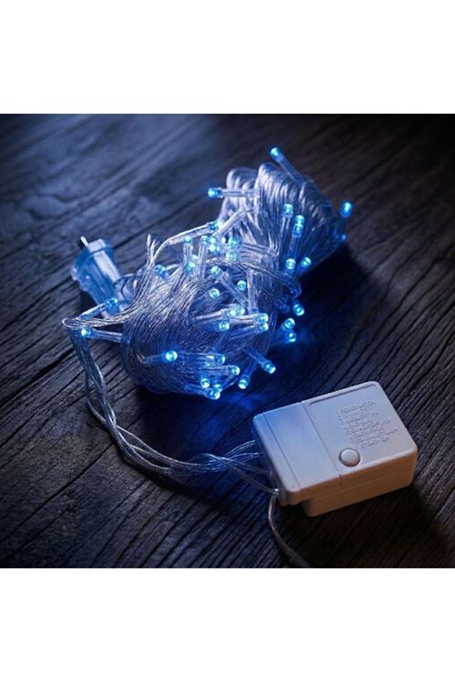 10m 100 Led Damla Uçlu Mavi Işık Şeffaf Kablo