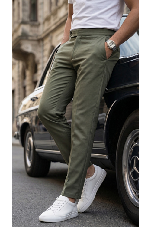 Erkek Toka Detaylı Oldmoney Kumaş Pantolon