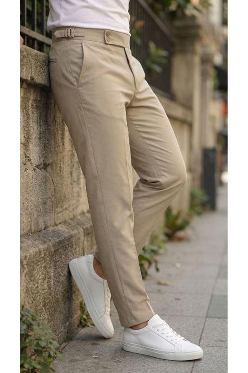 Erkek Toka Detaylı Oldmoney Kumaş Pantolon