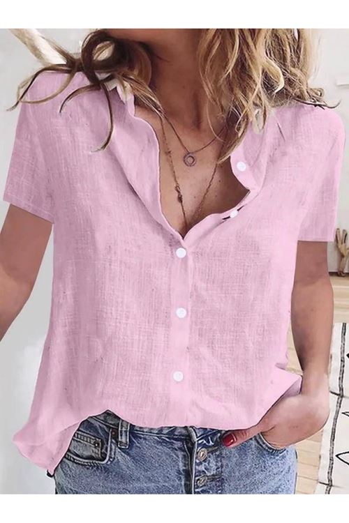 Kadın Kısa Kollu Basic Keten Gömlek