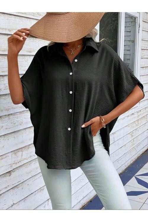 Kadın Aerobin Kumaş Oversize Kısa Kollu Gömlek