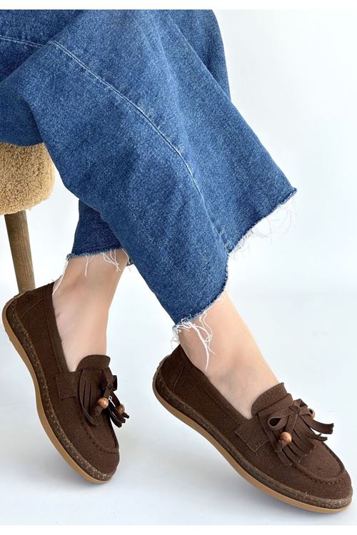 Boriy Kahverengi Deri Tozu Süet Babet Ayakkabı