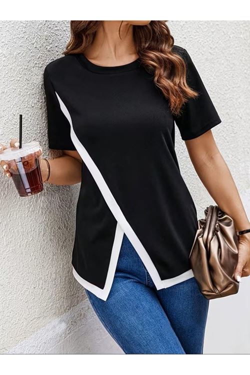 Kadın Kısa Kollu Bisiklet Yaka Viskon Bluz