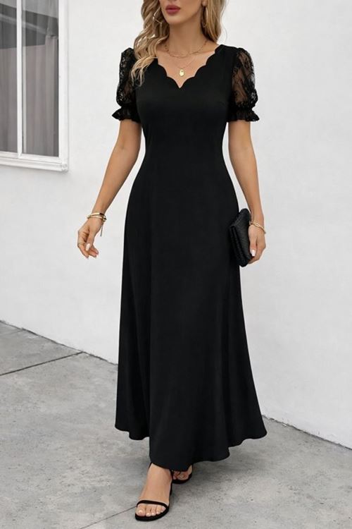 Kadın Kısa Kollu V Yakalı Uzun Janjan Elbise