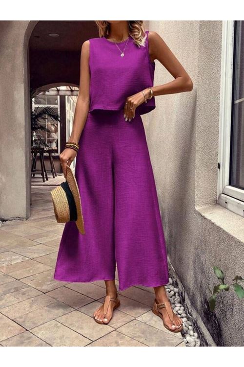 Kadın Geniş Paça Pantolon Ve Bluzlu Aerobin Kumaş Ikili Takım