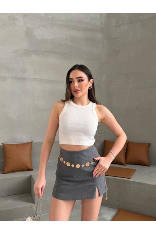 Kadın Halter Yaka Fitilli Esnek Crop Atlet