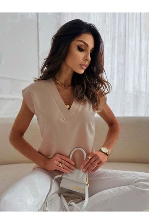 Kadın V Yaka Dokuma Viskon Kumaş Bluz