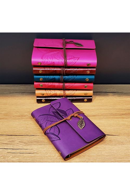 Yaprak Desenli Deri Defter Asorti