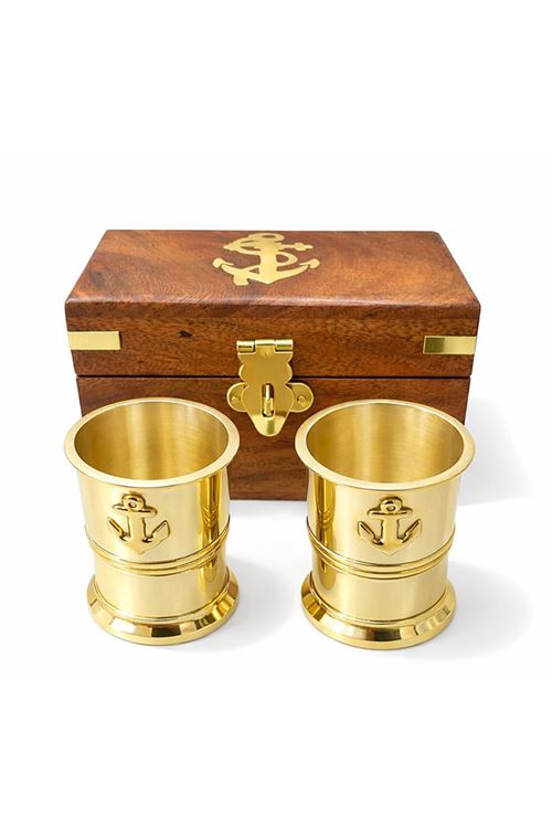Ahşap Kutulu 2'li Pirinç Shot Bardak Seti