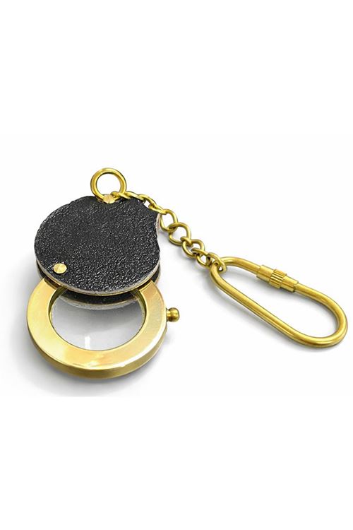 Deri Detaylı Pirinç Büyüteç Anahtarlık