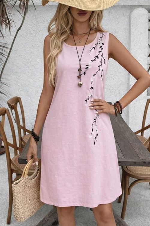 Kadın Askılı Yuvarlak Yakalı çiçek Desenli Kısa Elbise