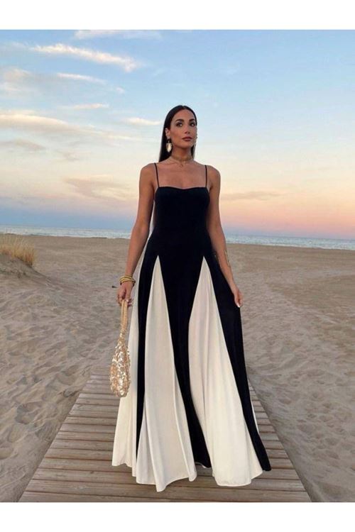 Kadın Eteği Parçalı Sıfır Kol Maxi Elbise