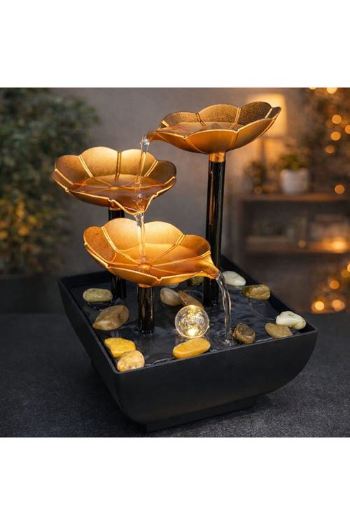 Altın Çiçek Tasarımlı LED Işıklı Su Şelalesi