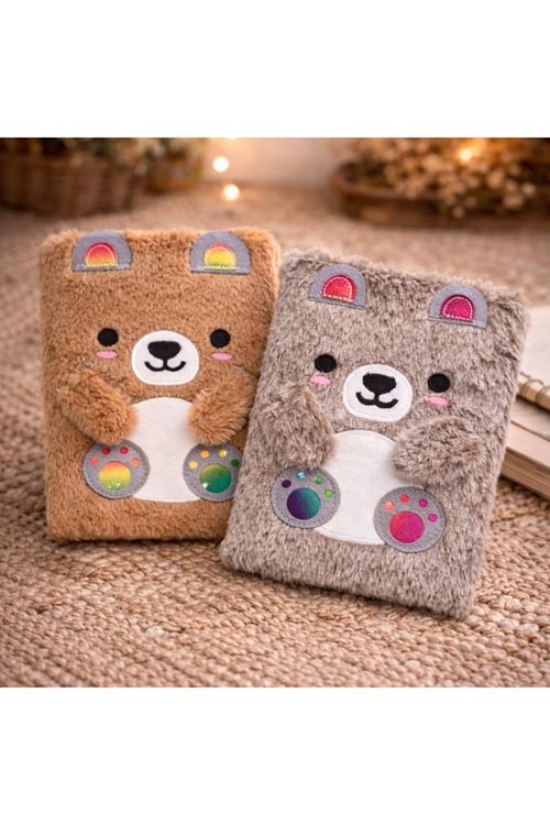 Sevimli Ayıcık Peluş Çizgili Defter