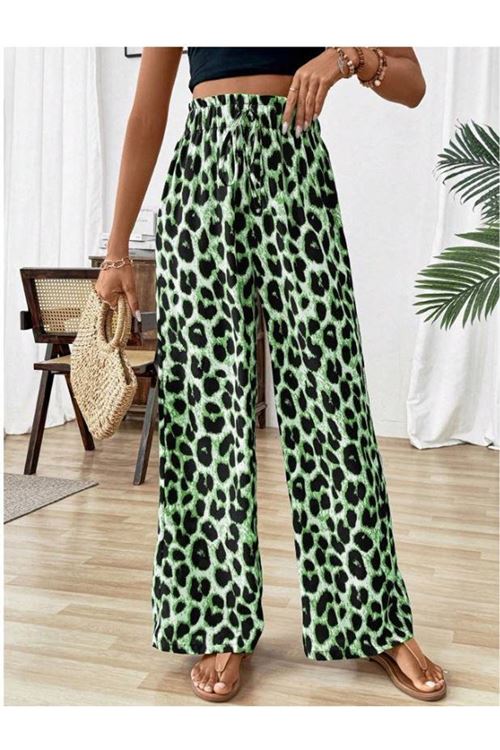 Kadın Beli Lastikli Leopar Desen Süprem Pantolon
