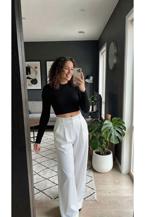 Kadın Yüksek Bel Pileli Palazzo Pantolon