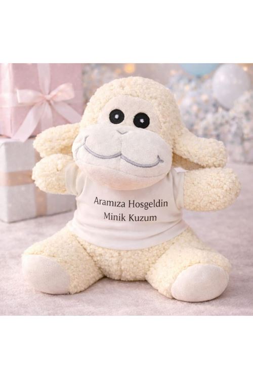 Aramıza Hoşgeldin Minik Kuzum Tişörtlü Sevimli Peluş Kuzu