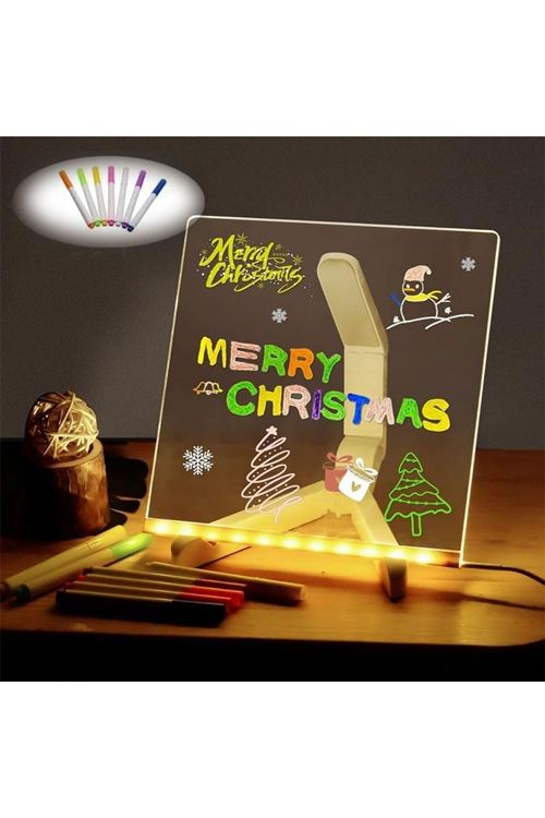 TBL Dekor® LED Işıklı Kendiliğinden Renkli Fosforlu Kalemli Kare Yazı Panosu 20x20 cm