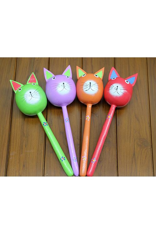 Ahşap Kedi Marakas Tekli