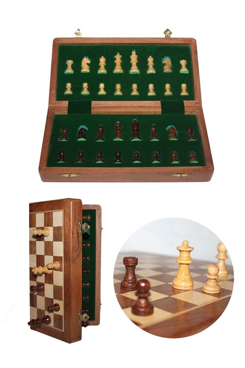 Mıknatıs Taşlı Ahşap Katlanabilir Kutulu Satranç Oyunu 30 Cm