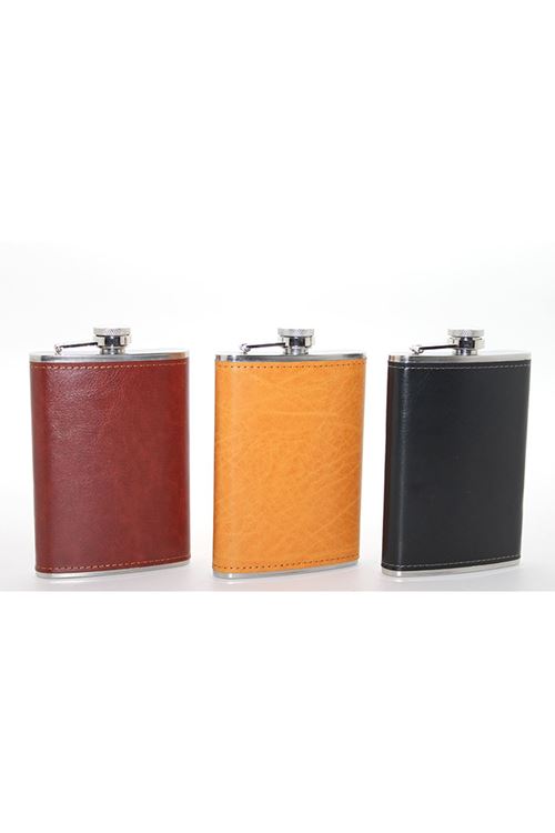 Paslanmaz Çelik Tekli 9 Oz Derili Matara
