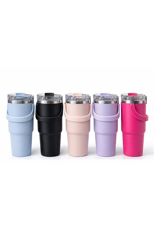 Renkli 900 ml Taşıma Kulplu Paslanmaz Çelik Termos Mug Bardak