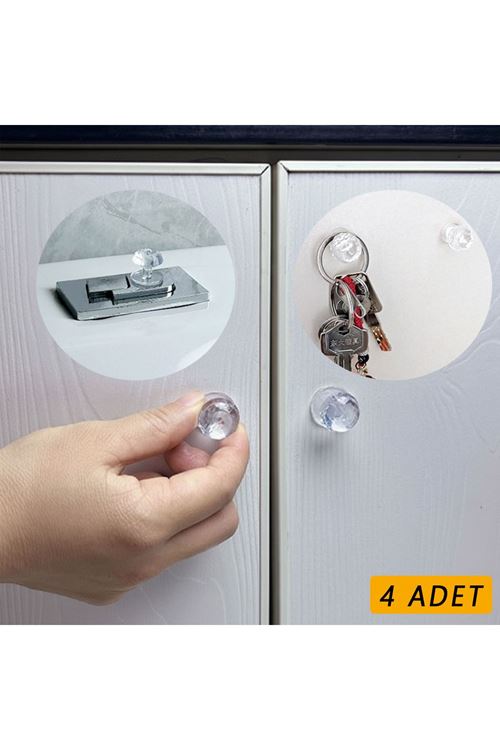 4 Adet Kristal Tasarımlı Çok Amaçlı Yapışkanlı Tutacak Buton