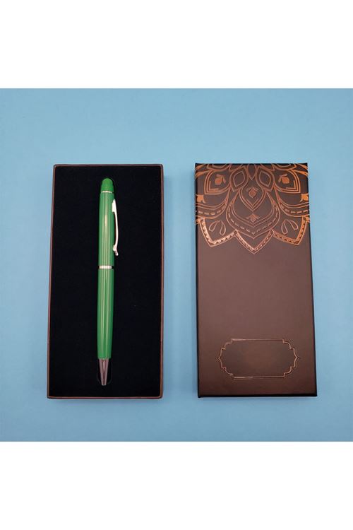 Mandala Desenli Kutulu Yeşil Touchpen Tükenmez Kalem