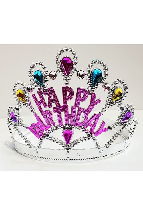 Gümüş Renk Happy Birthday Yazılı Doğum Günü Tacı
