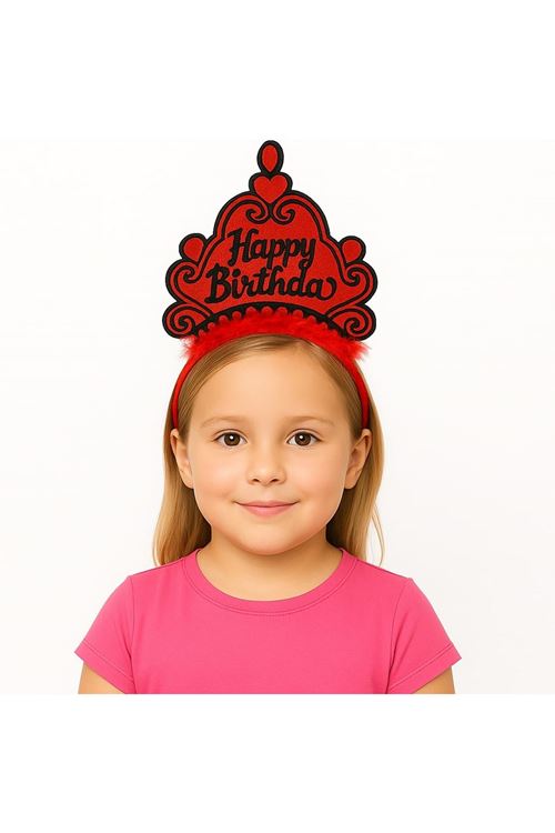 Kırmızı Happy Birthday Doğum Günü Prenses Tacı