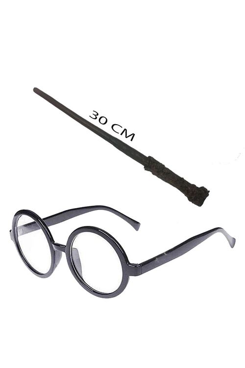 Harry Potter Asası ve Siyah Çerçeveli Gözlük Seti