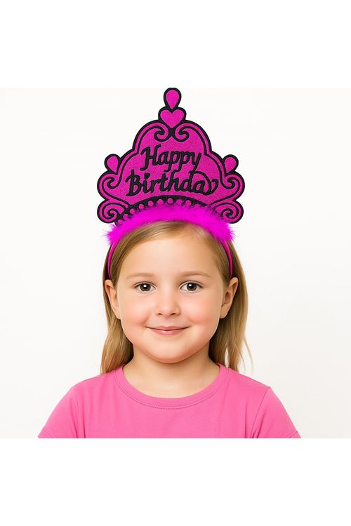 Fuşya Happy Birthday Doğum Günü Prenses Tacı