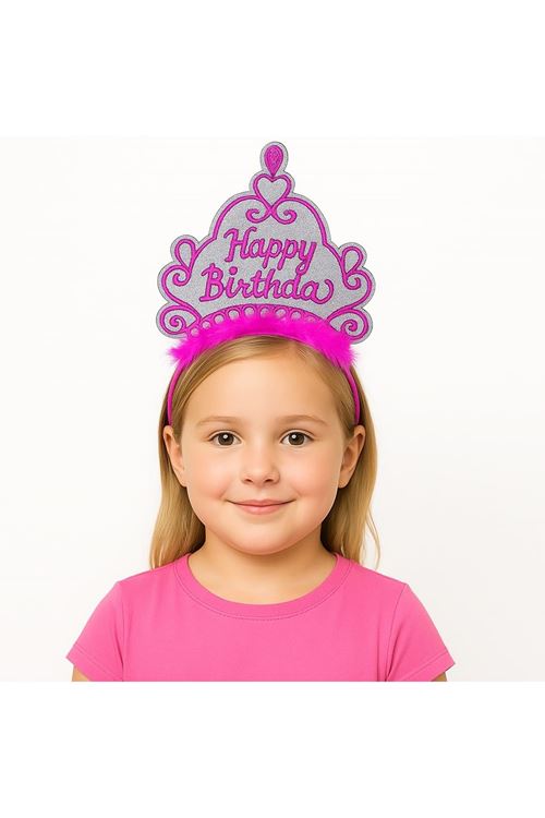 Pembe Happy Birthday Doğum Günü Prenses Tacı