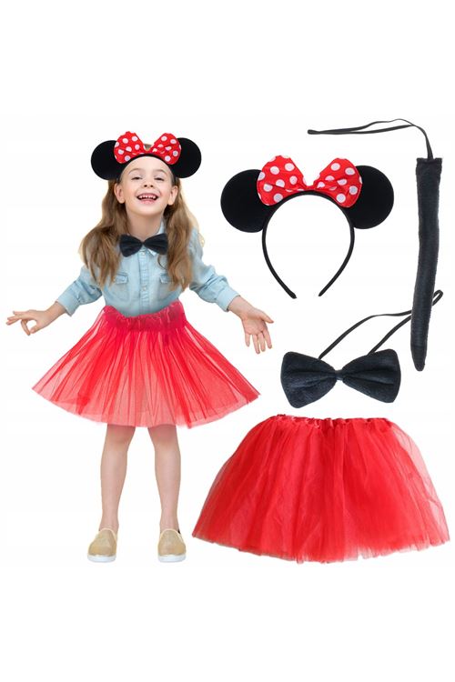 Minnie Mouse Kostüm Seti - Etek, Taç, Kuyruk, Papyon
