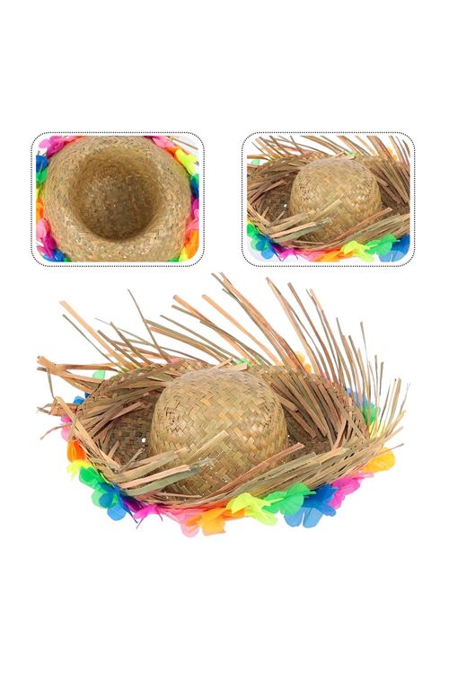 Natural Renkli Püsküllü Örme Hasır Hawaii Şapka