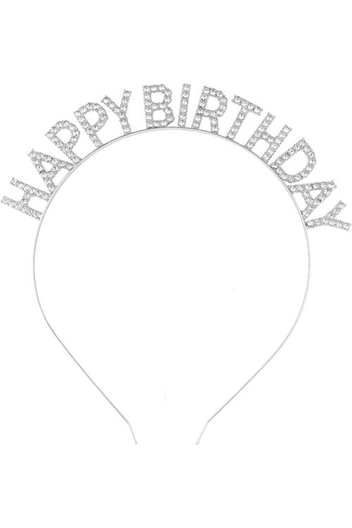 Gümüş Kristal Taşlı Happy Birthday Tacı