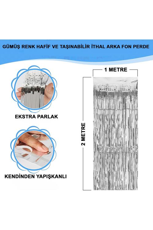 Gümüş Metalize Saçaklı Fon Perde