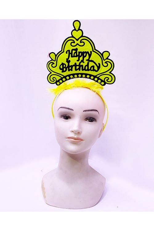 Happy Birthday Neon Sarı Taç
