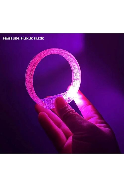 Pembe Led Işıklı Baskı Yapılabilen Pilli Bileklik Bilezik