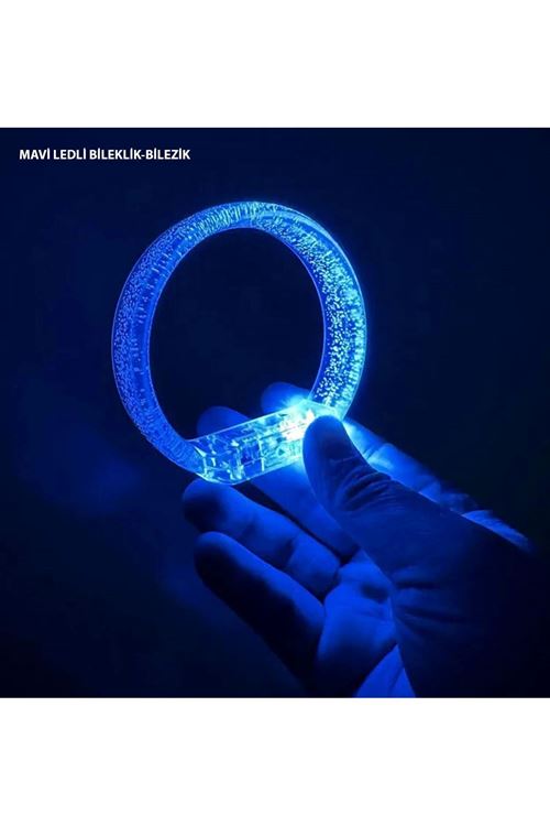 Mavi Led Işıklı Baskı Yapılabilen Pilli Bileklik Bilezik 1,5 cm Genişlik