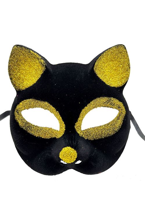 Siyah Renk Gold Simli Kedi Maskesi