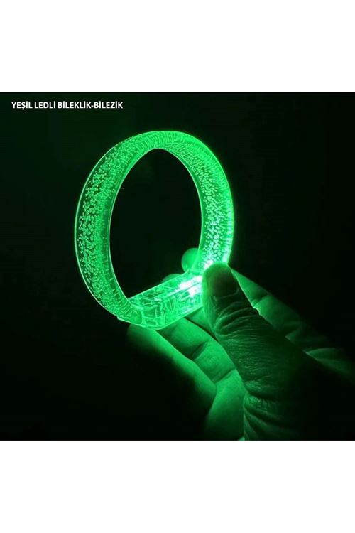 Yeşil Led Işıklı Baskı Yapılabilen Pilli Bileklik Bilezik