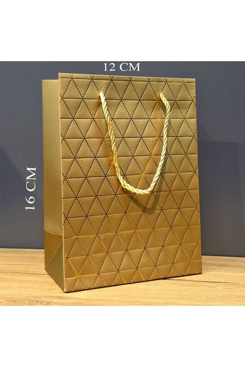 Gold Geometrik Desenli Mini Boy Karton Hediye Çantası