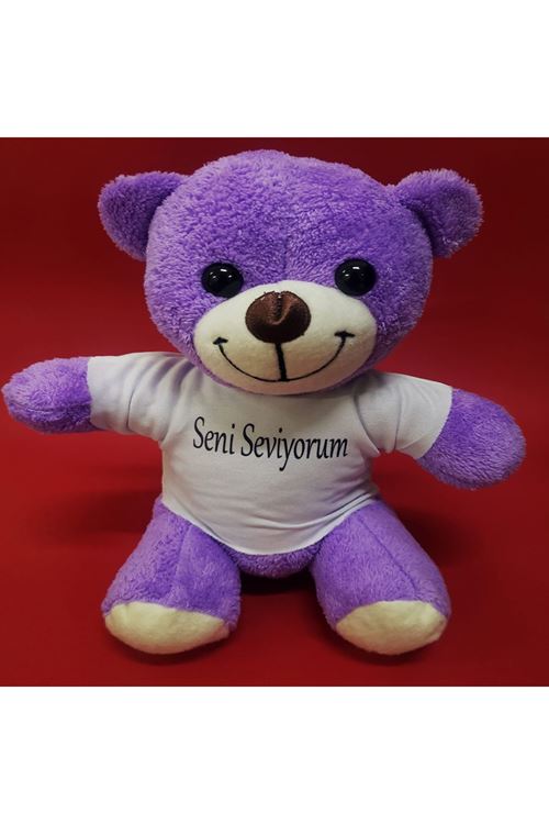 Seni Seviyorum Tişörtlü Mor Peluş Ayıcık