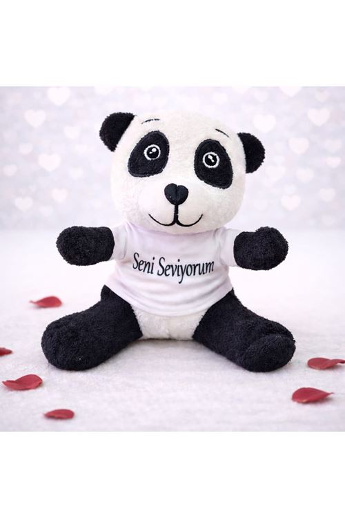 Seni Seviyorum Tişörtlü Sevimli Peluş Panda