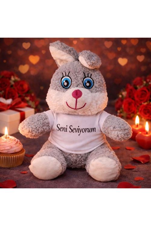 Seni Seviyorum Tişörtlü Sevimli Peluş Tavşan