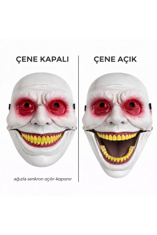 Hareketli Çene Mekanizmalı Kırmızı Korku Maskesi