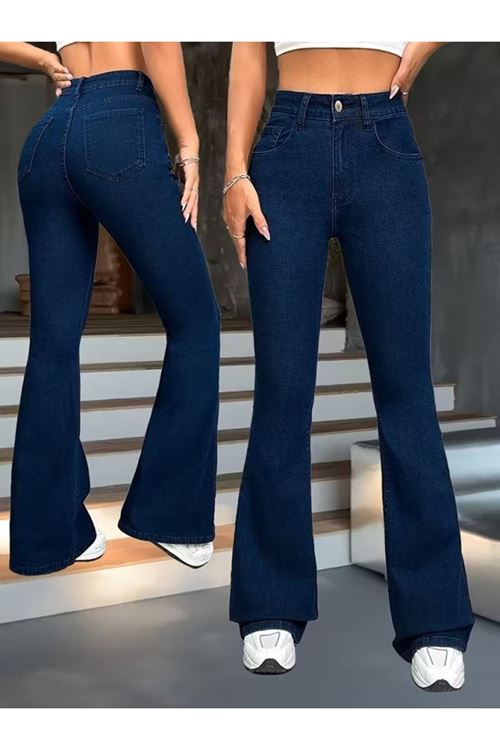Kadın Yüksek Bel Paçaya Doğru Geniş Kot Pantolon