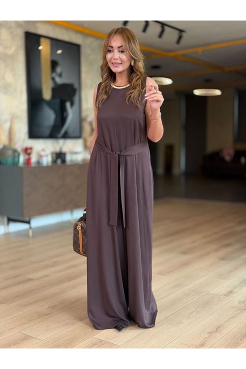 Kadın Bisiklet Yaka Beli Kuşak Detaylı Rahat Kesim Tulum