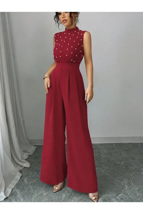 Kadın Balıkçı Yaka Kolsuz Incili Beli Kuşaklı Uzun Janjan Tulum